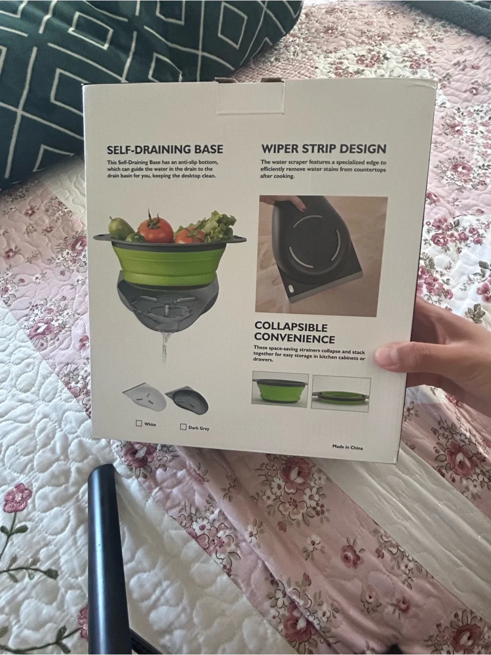 Collapsible Self-Draining Colander Set - Green, Gray